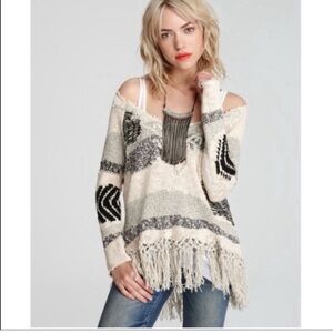Free People Patchwork Landscape Fringe Sweater XS